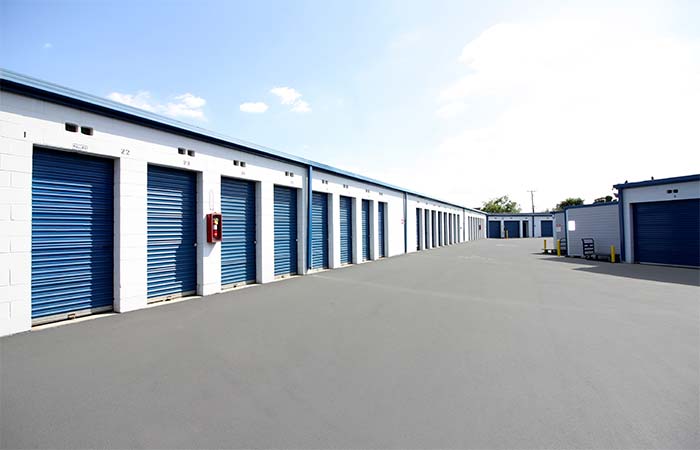 Small drive-up storage units with easy access.